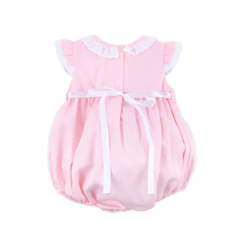 Bunny Tail Smocked Pink Pique Eyelet Bubble | Classic Whimsy