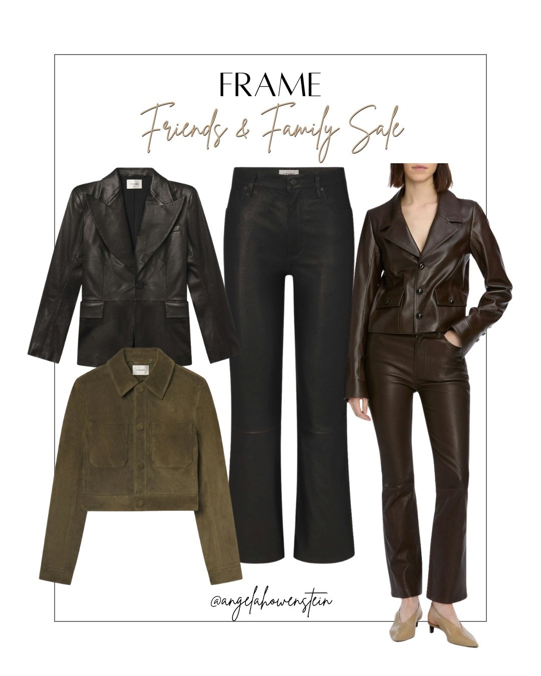 Leather weather, but make it FRAME. 🤎 Sleek blazers, tailored trousers, and luxe suede jackets—all 25% OFF during the Friends & Family Sale (through Sept 28). Perfect investment pieces that elevate any fall look.

#LTKstyle #LTKfallfashion #LTKelevatedstyle #LTKfinds #LTKwomen #framesale #leatherstyle #LTKworkwear #LTKclassic #falloutfit #jacket 



#LTKSaleAlert #LTKSeasonal #LTKStyleTip