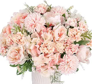 Whonline 3 Packs Pink Artificial Flowers Silk Peonies Hydrangea Camellia Bouquet Decor Faux Peony... | Amazon (US)
