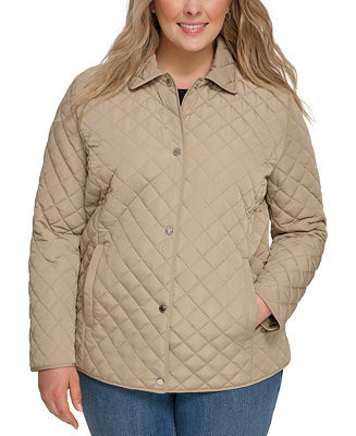 Calvin Klein Womens Plus Size Collared Quilted Coat - Macy's | Macy's
