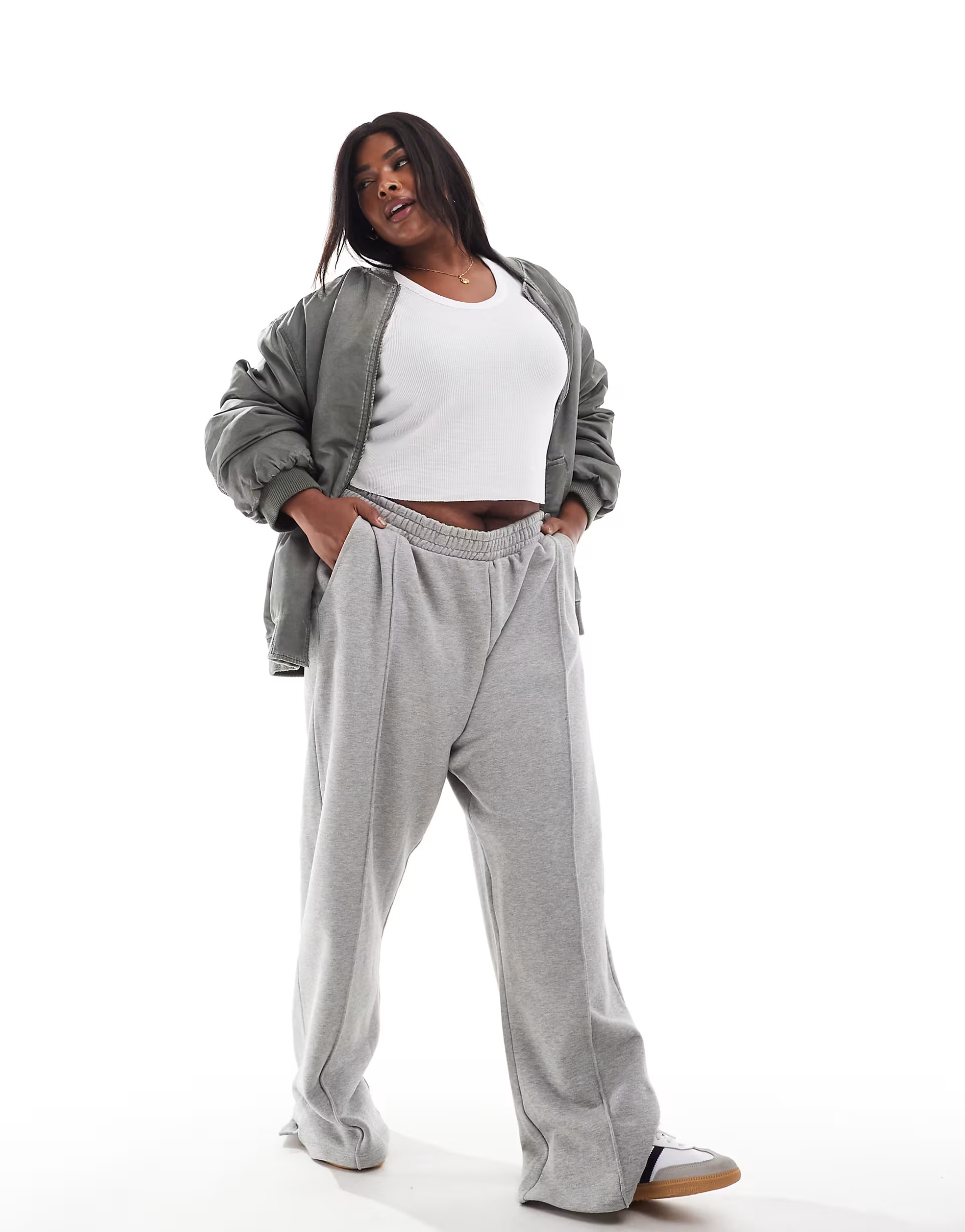ASOS DESIGN Curve heavy weight straight leg sweatpants with pintuck in gray | ASOS (Global)