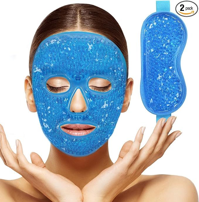2pcs Gel Beads Face & Eye Masks Kit Hot/Cold Mask Cooling Ice/Heat Facial Eye Pack Therapy for Pu... | Amazon (US)