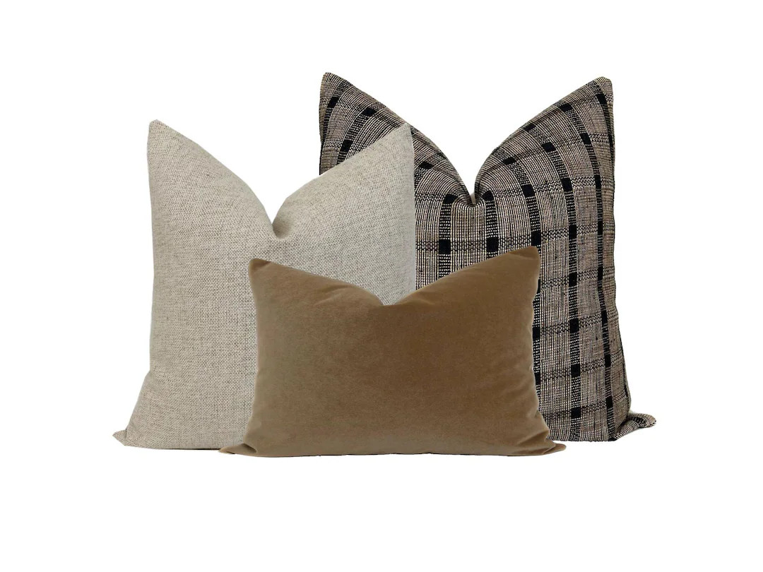 Tan and Brown Pillow Cover Set Sand Beige Neutral Pillow Covers Sofa Couch Cushion Cover Decorati... | Etsy (US)