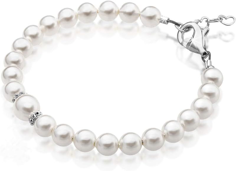 Baby Crystals 925 Sterling Silver Beaded White Simulated Pearl Bracelet for girls, Newborn Baby B... | Amazon (US)