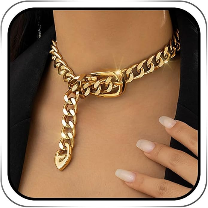 Jovono Chunky Choker Necklaces Gold Belt Chain Necklace Thick Necklace Accessories for Women | Amazon (US)