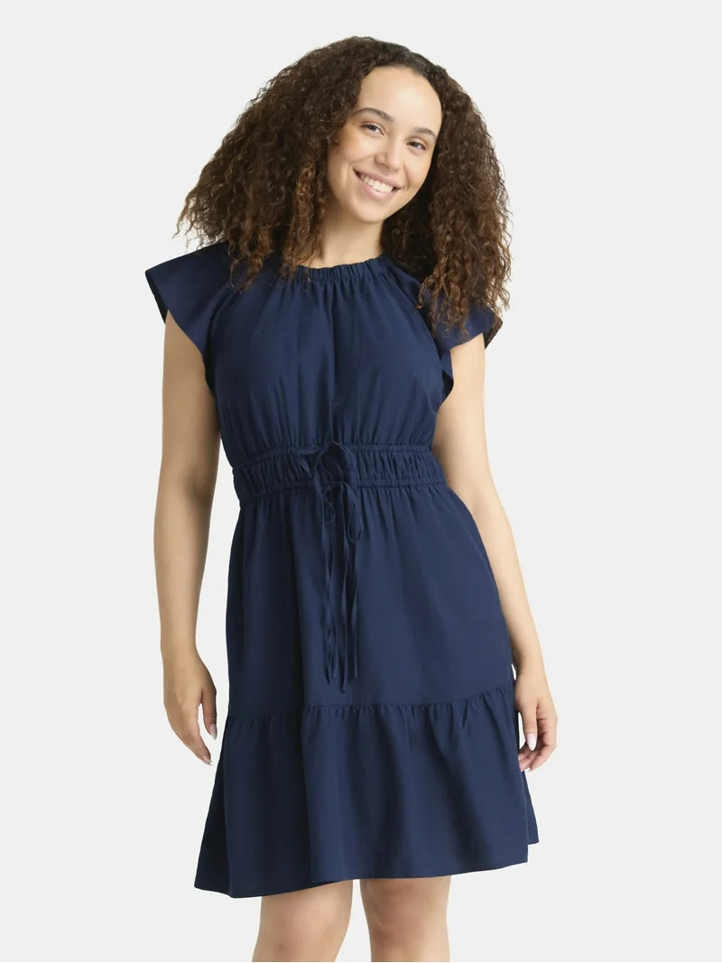 Time and Tru Women's Crewneck Mini Dress with Pockets, Sizes XS-3XL | Walmart (US)