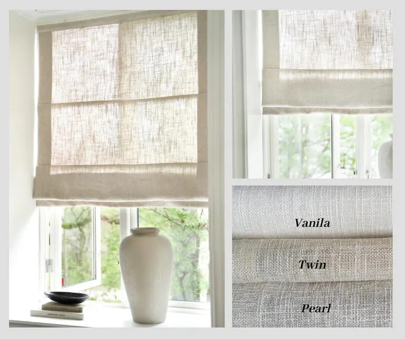 Faux Linen Roman Shade | Neutral | Privacy | Sheer | Roman Shades | Custom Roman Shade | Light Fi... | Etsy (Global)