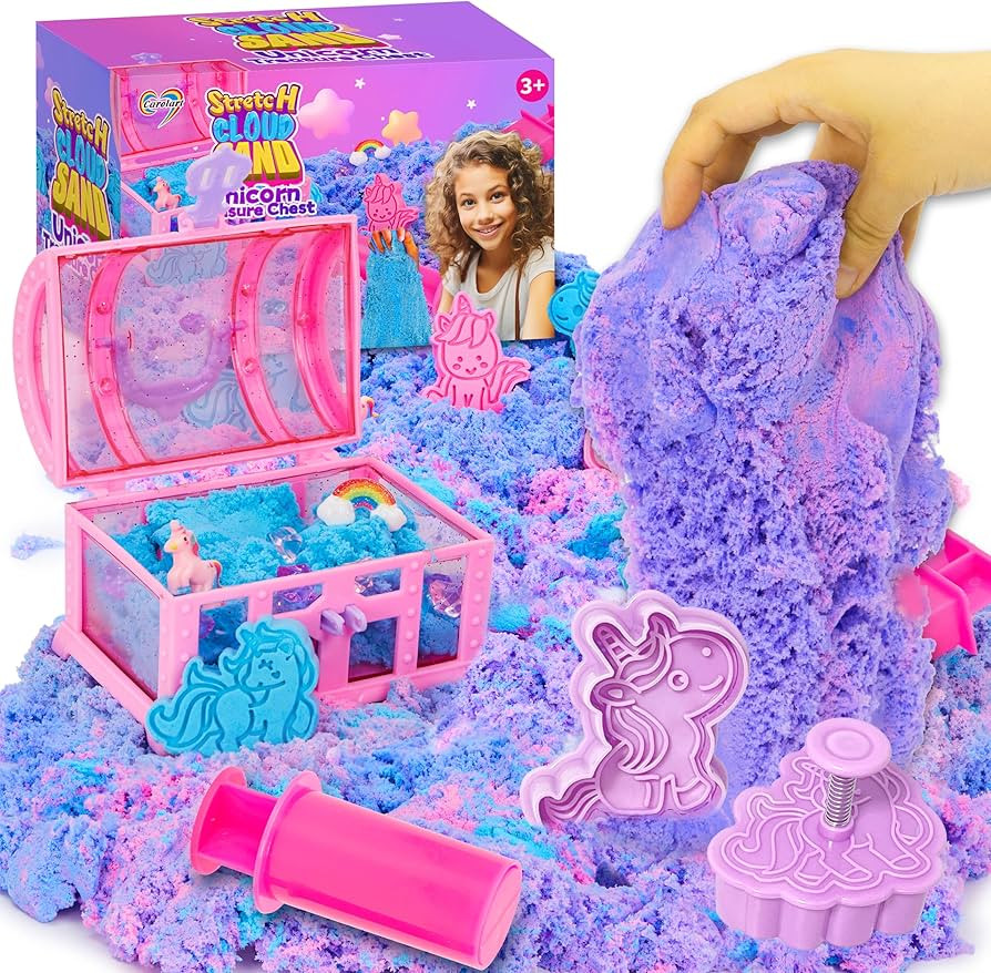Carolart Unicorn Stretchy Cloud Sand,Blue & Pink Play Sand,Treasure Chest with Sensory Sand,Stret... | Amazon (US)