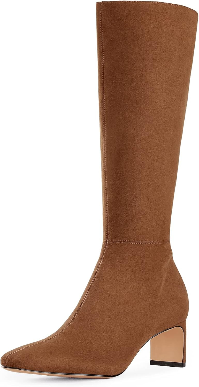 DREAM PAIRS Women's Knee High Suede Chunky Heel Side Zipper Fashion Boots | Amazon (US)