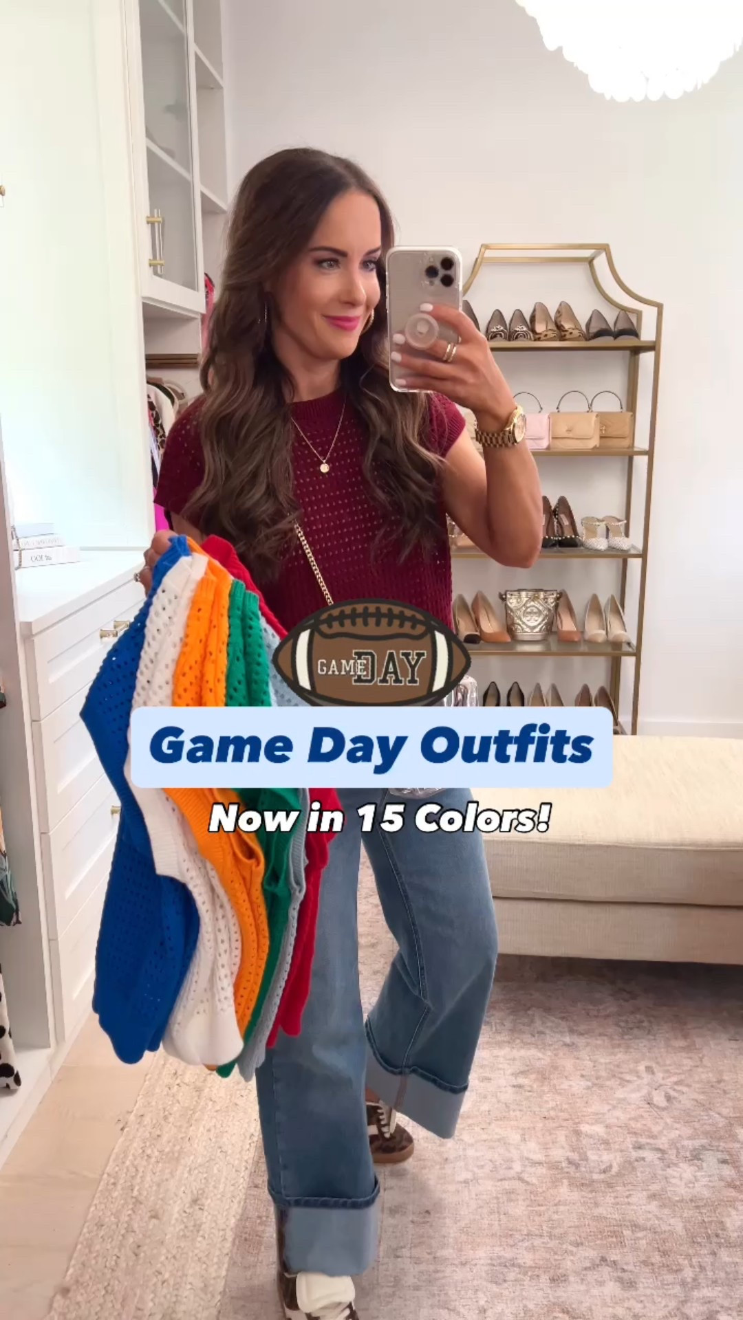 New game day outfits!!! Our fave top comes in new colors!!! Many of the colors are at Walmart and then several are at Amazon! Wearing size S in top and tts in the jeans 