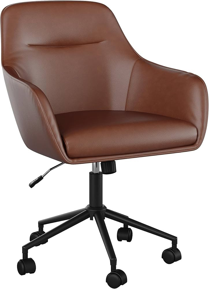 Martha Stewart Rayna Swivel Task Chair with Flared Arms for Home Office in Saddle Brown Faux Leat... | Amazon (US)