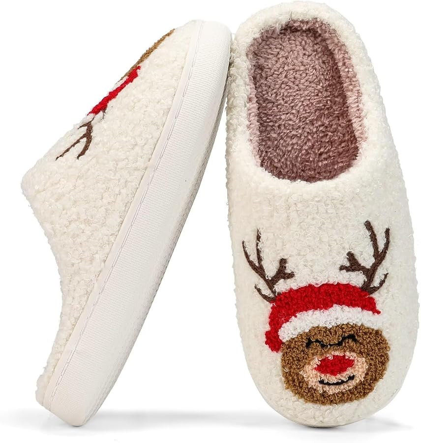 Fuzzy House Slippers for Women Smiley Face - Christmas Cozy Memory Foam Woman Slipper Indoor and ... | Amazon (US)