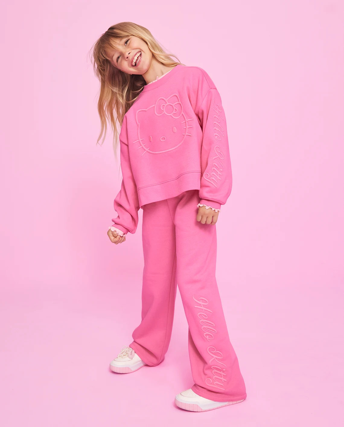 Girls Hello Kitty® Embroidered Premium Fleece Wide Leg Lounge Pants - pink | The Children's Place
