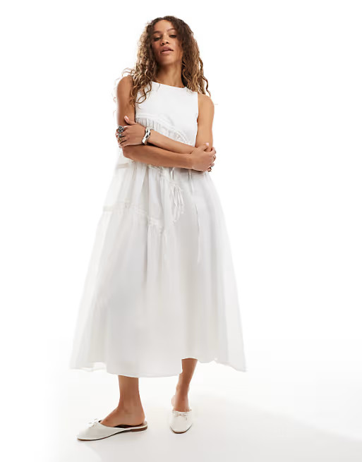 Ghospell ruched midi dress in white | ASOS | ASOS (Global)