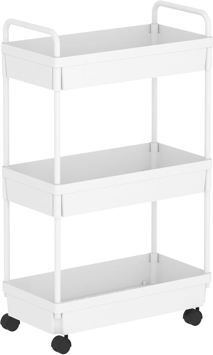 Rolling Storage Cart 3 Tier Organizer Mobile Shelving Unit Storage Rolling Utility Cart with Whee... | Amazon (US)
