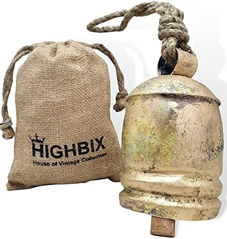 HIGHBIX 16cm Large Handmade Rustic Vintage Lucky Cow Bells On Rope with Jute Bag Wall Hanging Décor  | Amazon (US)