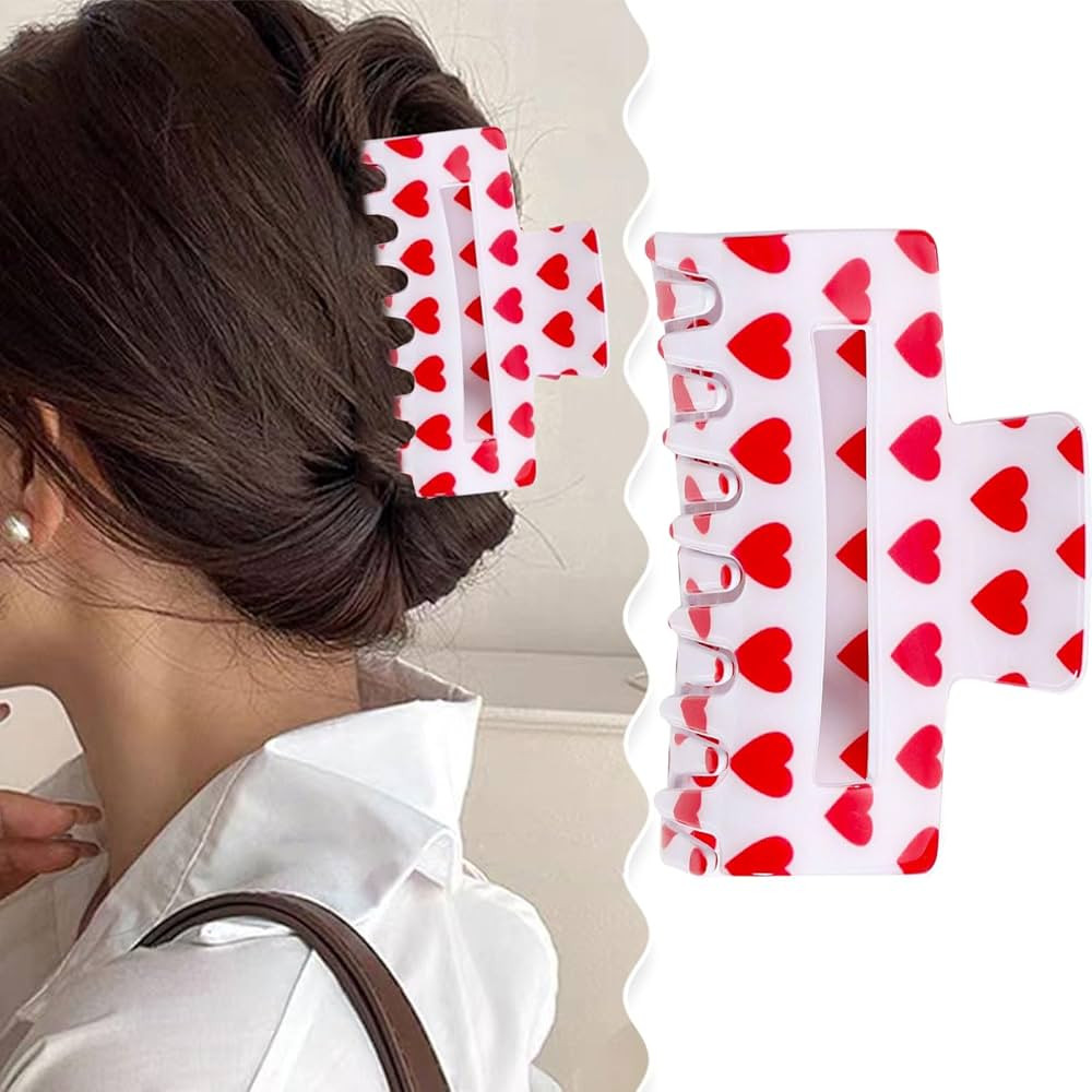 Valentine's Day Hair Claw Clips Red White Heart Hair Clip for Women Love Plastic Hair Clamps Roma... | Amazon (US)
