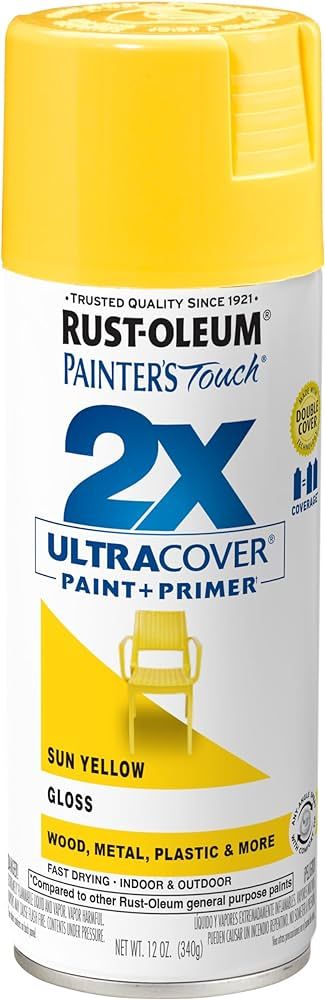 Rust-Oleum 334046 Painter's Touch 2X Ultra Cover Spray Paint, 12 oz, Gloss Sun Yellow | Amazon (US)