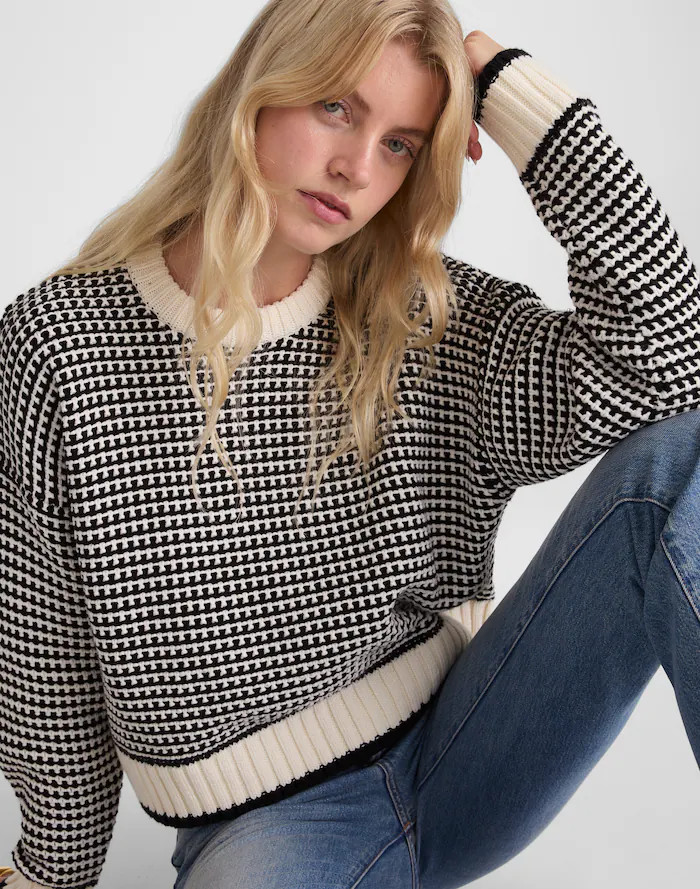 Textured-Stitch Crewneck Sweater in 100% Cotton | Madewell