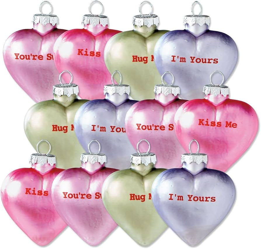 Lillian Vernon Pastel Candy Conversation Hearts Glass Valentine's Day Ornaments - Set of 12, 4 De... | Amazon (US)