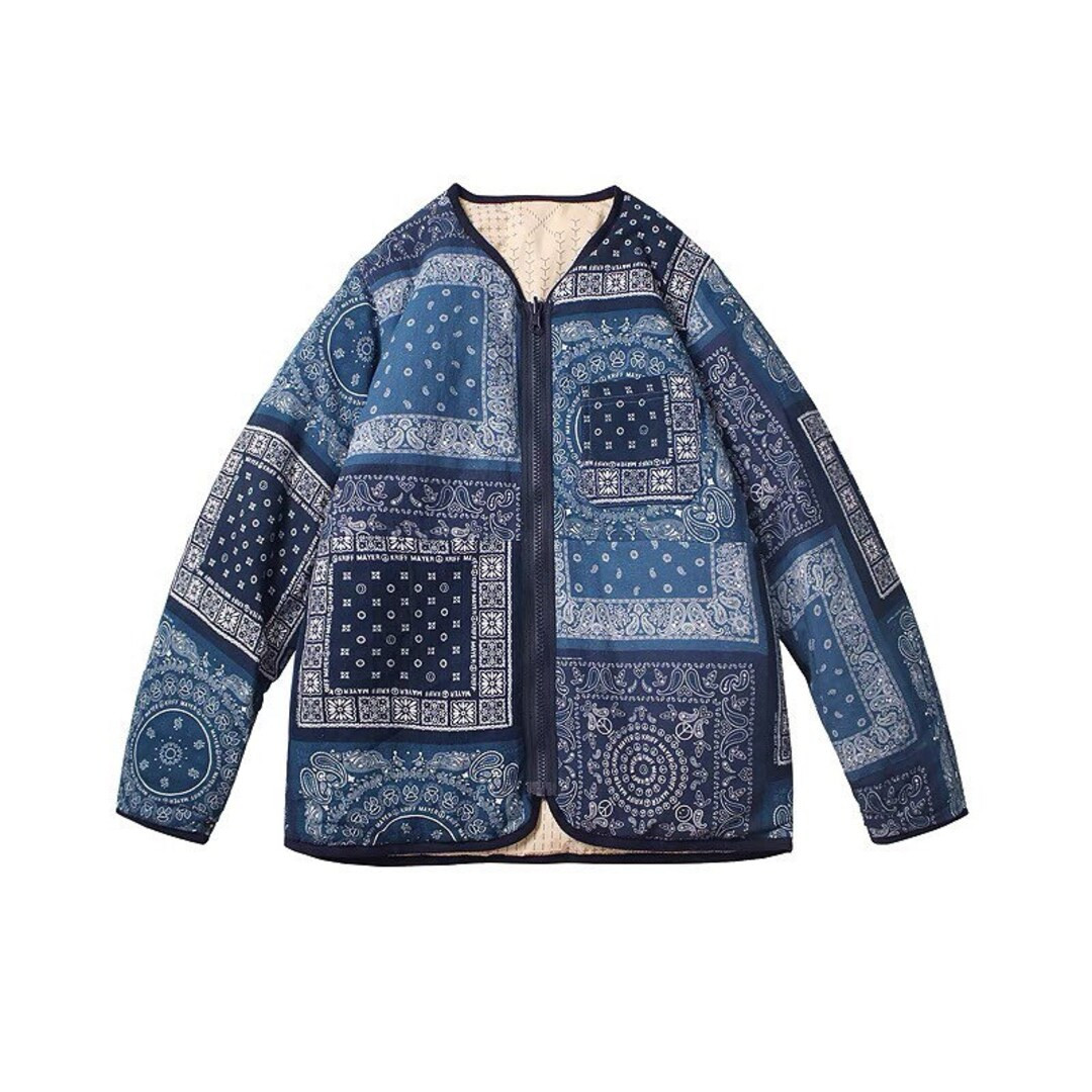 Japanese Cotton 3M Thinsulate Down Unisex Japanese Bandana Paisley Kofu Patchwork Padded Collarle... | Etsy (US)