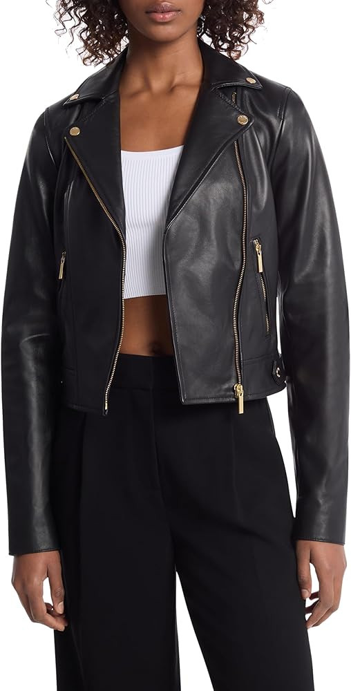 Michael Kors Women's Leather Moto Jacket | Amazon (US)