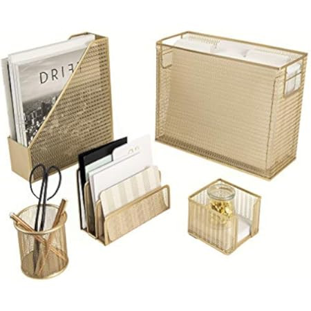 Blu Monaco 6 Piece Cute Gold Desk Organizer Set - Desk Organizers and Accessories for Women - Cut... | Amazon (US)