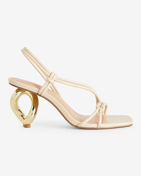 Strappy Gold Circle Mid Heeled Sandals | Express