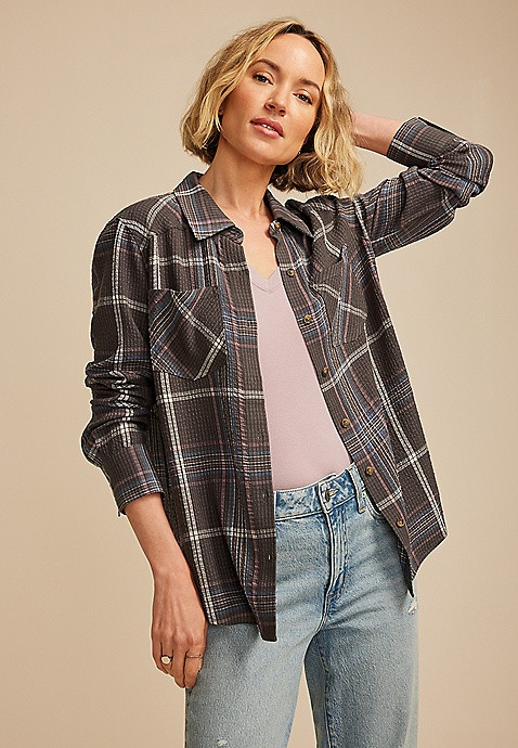 Pucker Plaid Button Down Shirt | Maurices