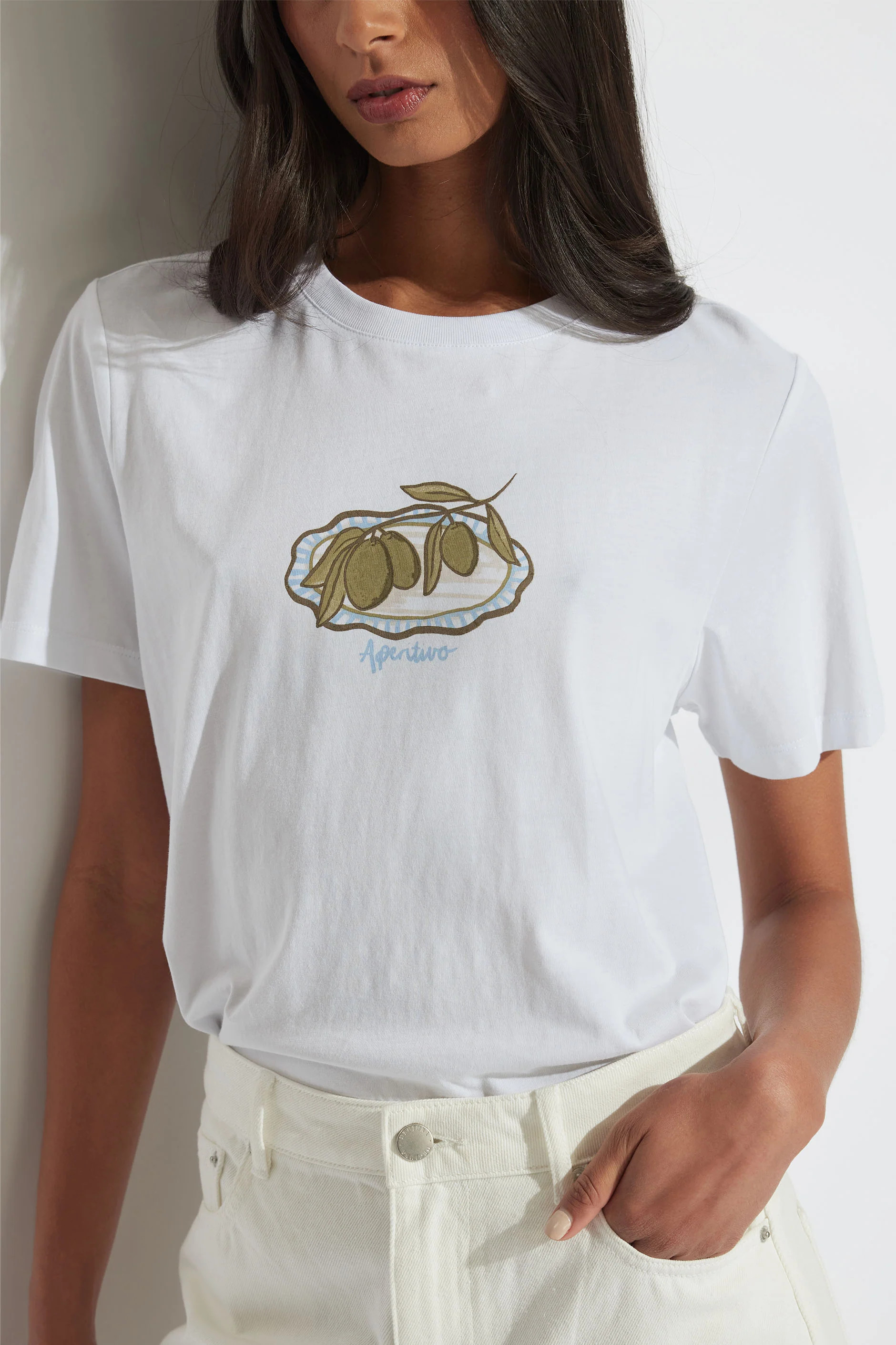 Olive Print Tee - White | DECJUBA