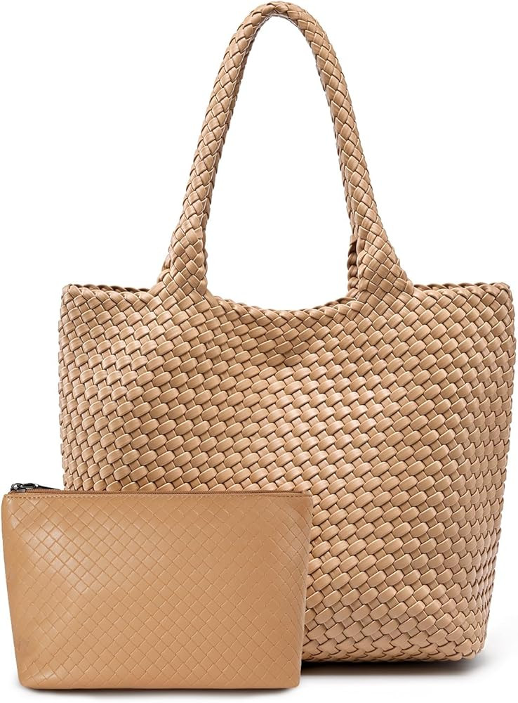 Woven Leather Handbag - Large Tote Bag for Women - Fashion Vegan Leather Tote | Amazon (US)