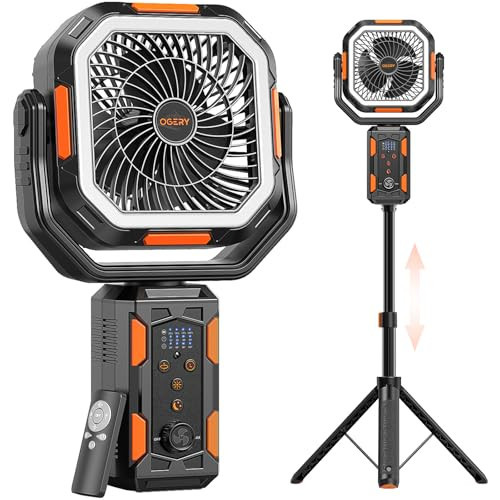 OGERY F21 Camping Fan with Stand, 20000mAh Rechargeable Battery Powered Standing Fan, LED Lanterns for Power Outages, Strong Wind, Fast Charging for Tent, Travel, Bedroom, Camping Essentials | Amazon (US)