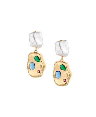 Rainbow Glass Nugget and Imitation Pearl 18K Gold Plated Earrings | Macy's
