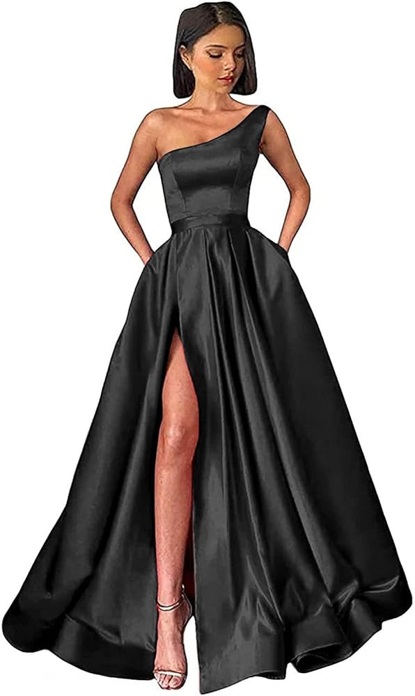 GUKARLEED Women's One Shoulder Prom Dresses Long Ball Gown High Slit Satin Corset Formal Dress Ev... | Amazon (US)
