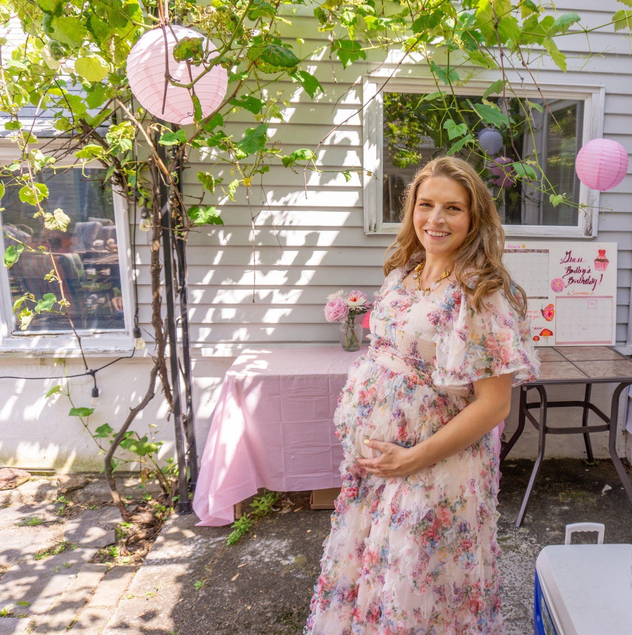 A backyard baby shower for baby number 3 🎀 This dress was so perfect for our enchanted garden theme 🍄✨ Not a maternity fit but clearly bump friendly ☺️ 

30 weeks pregnant, third trimester, baby shower dress, charm necklace 

#LTKSummerEdit #LTKBump #LTKSeasonal