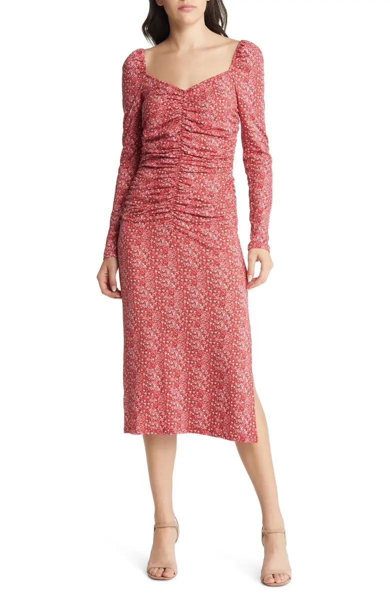 Charles Henry Ruched Ditsy Floral Long Sleeve Midi Dress | Nordstrom | Nordstrom