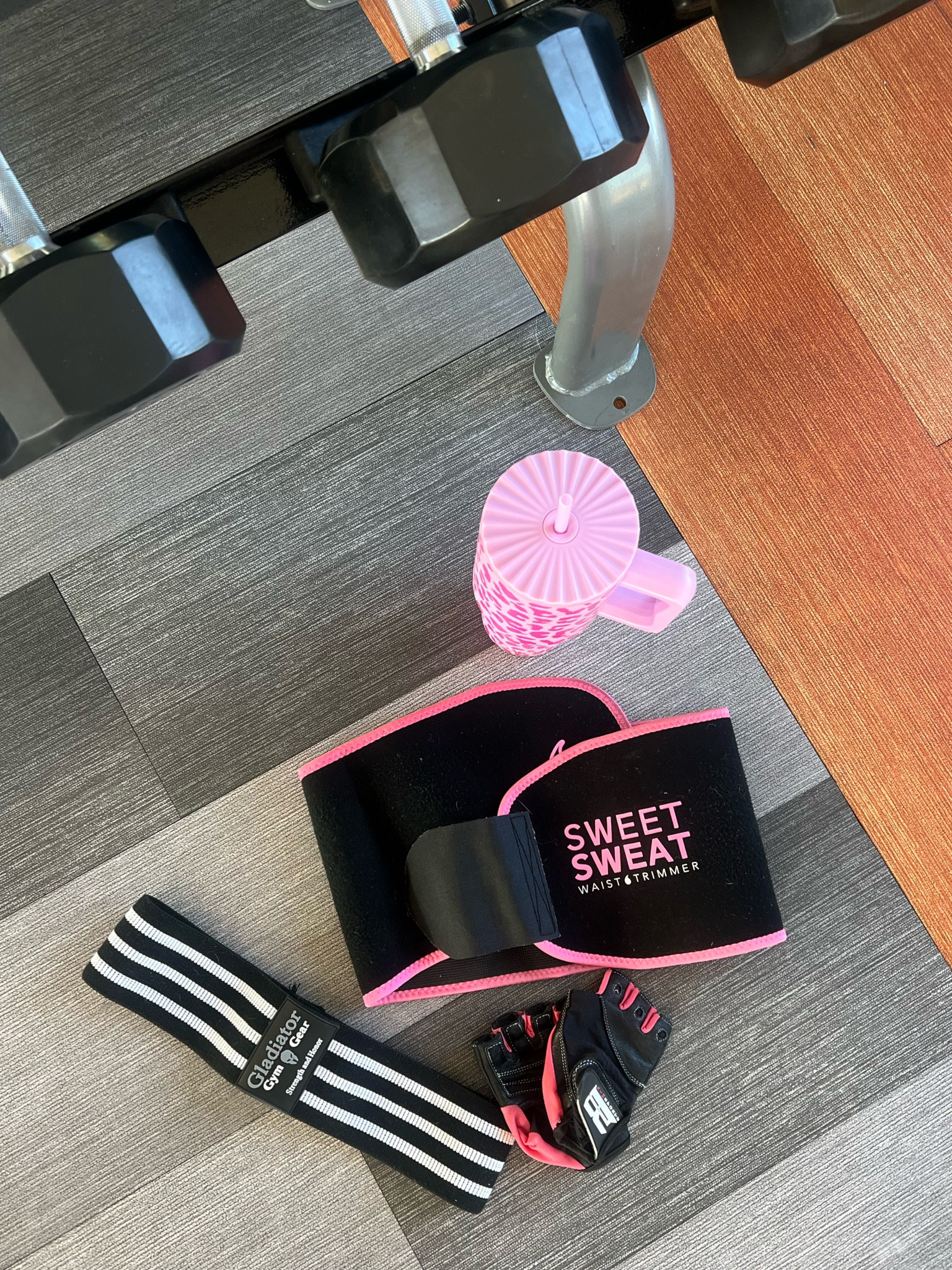 Workout essentials.. gloves, resistance bands, waist trimmer, and water cup. 

#getfit #activewear #fitness #galentines #styledwithintention #pink

#LTKFitness