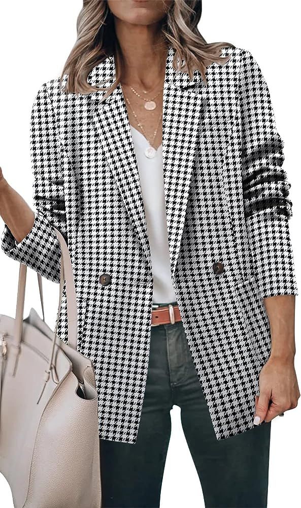 CHICZONE Womens Casual Blazer Long Sleeve Open Front Lapel Button Work Office Pinstripe Blazer Jacke | Amazon (US)