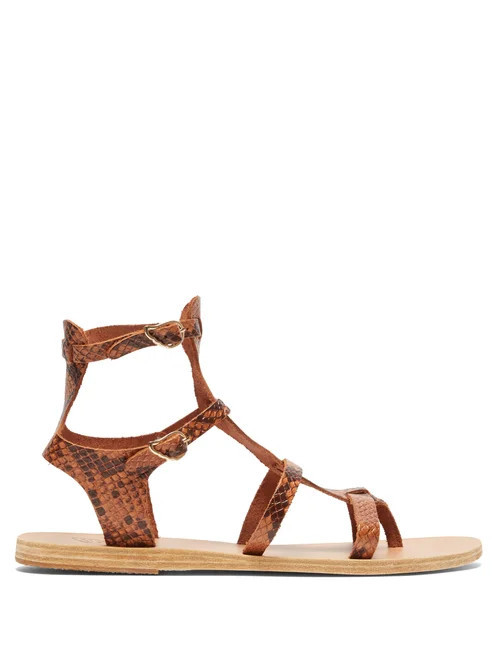 Ancient Greek Sandals - Stephanie Snake-effect Leather Gladiator Sandals - Womens - Brown Multi | Matches (US)
