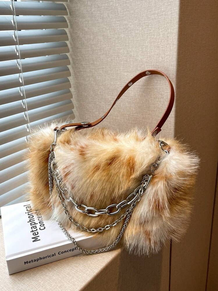 Ombre Plush Chain Underarm Bag, Suitable For Autumn And Winter Outdoor Use | SHEIN