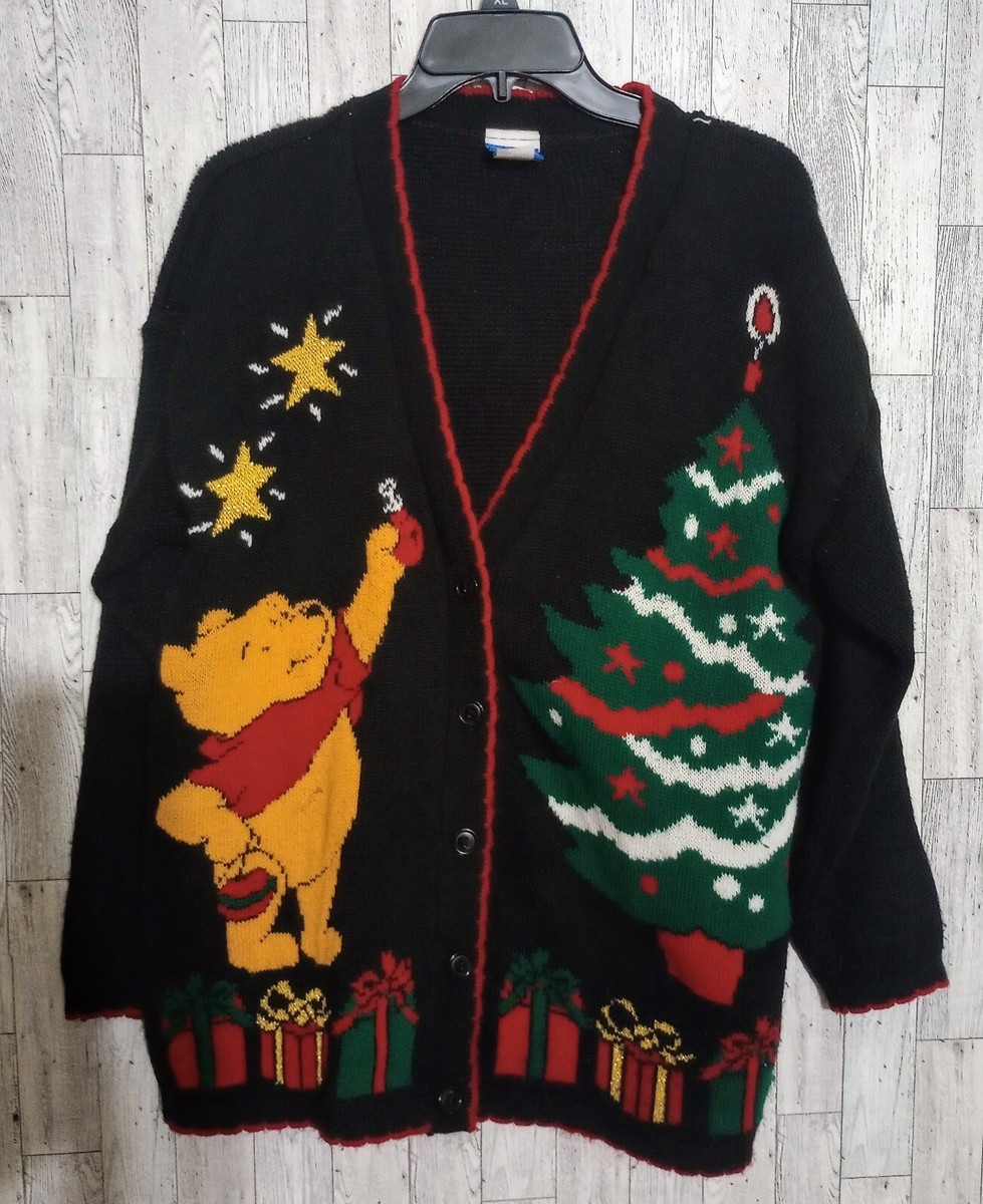 Vintage Disney Winnie The Pooh Christmas Sweater Cardigan Buttons Medium FLAW  | eBay | eBay US