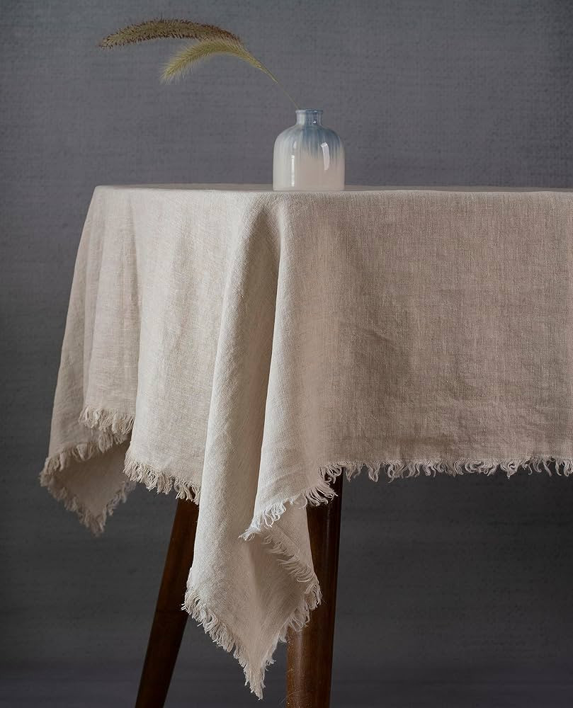 100% Pure Linen Tablecloth with Raw Edge - 55x55 Inch Square Linen Table Cloth for Small Tables, ... | Amazon (US)