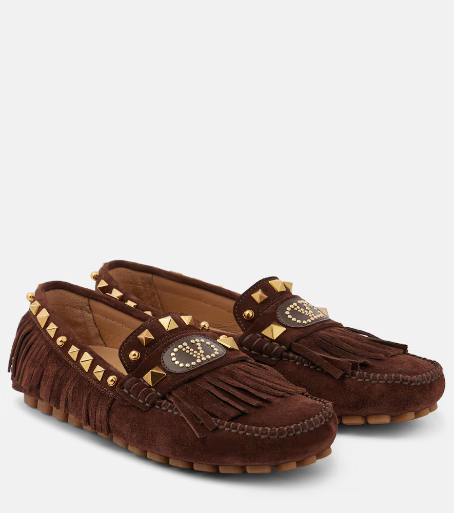 Valentino Garavani VLogo fringed suede driving shoes | Mytheresa (US/CA)