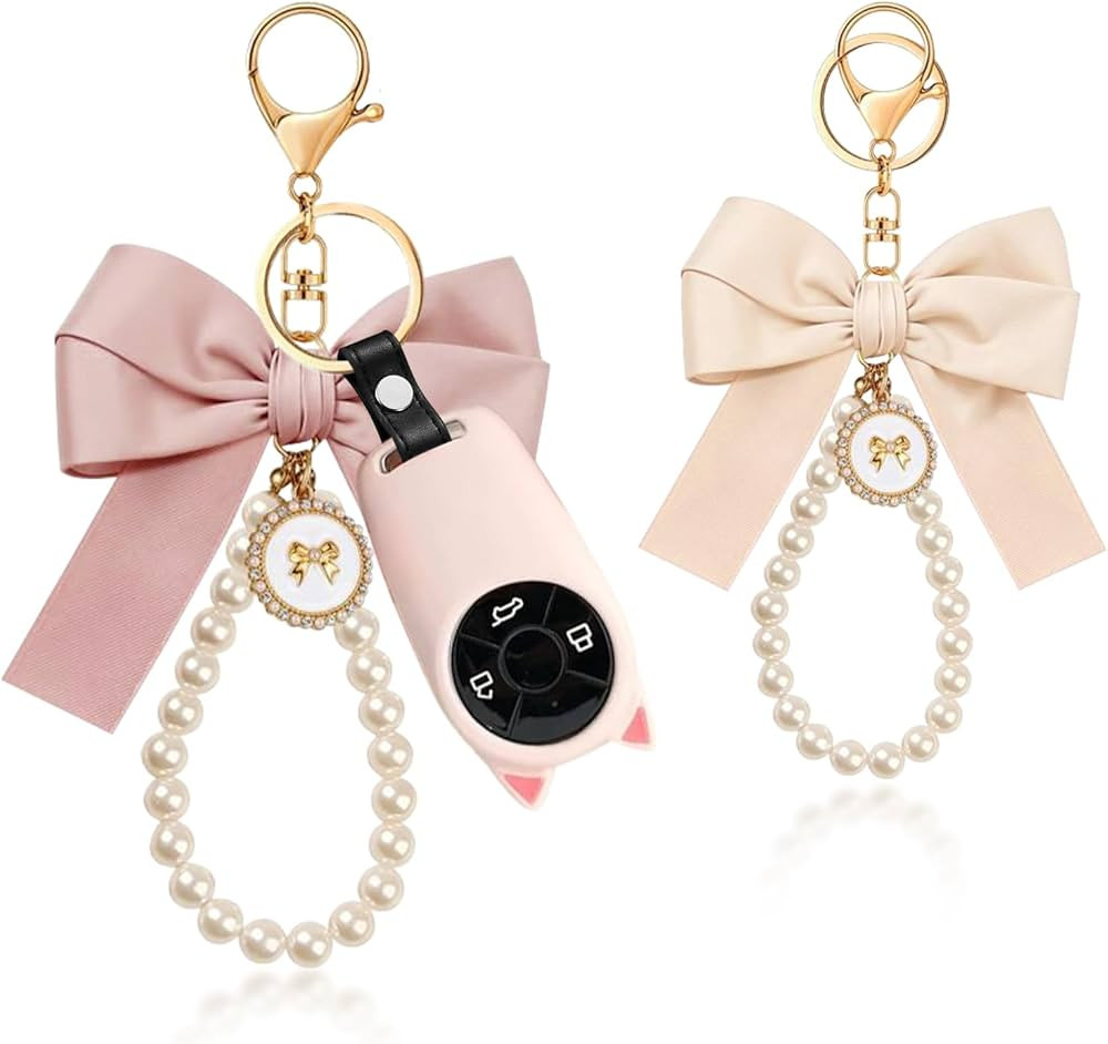 2PCS Cute Bow Keychain for Women, Pearl Key Chains for Car Keys, Coquette Bow Keychain Accessorie... | Amazon (US)