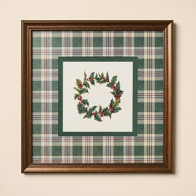 12"x12" Vintage Green Plaid Matte Wreath Framed Wall Art - Hearth & Hand™ with Magnolia | Target