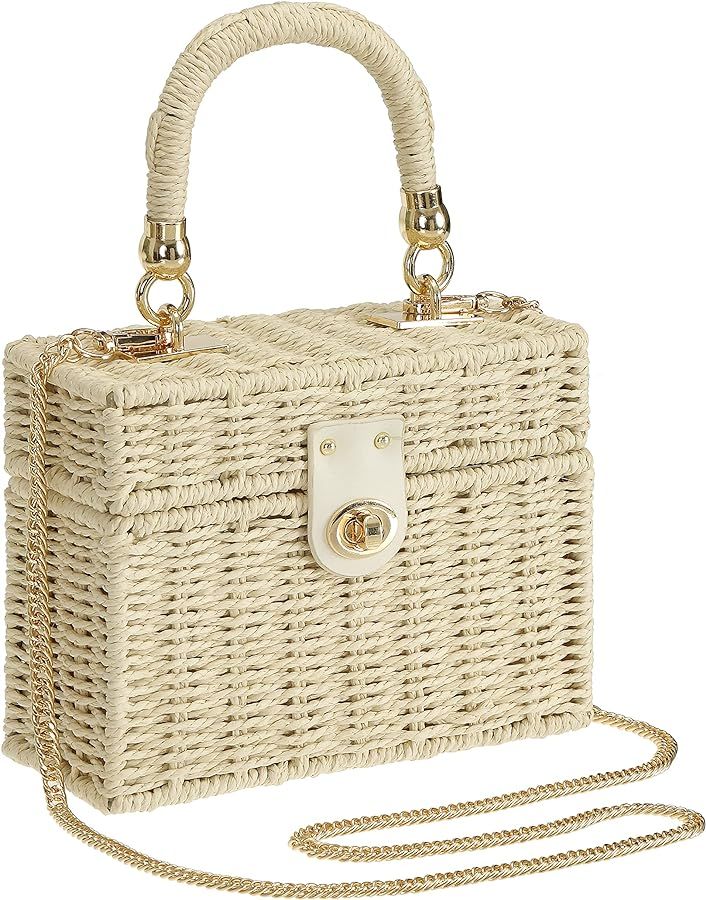 So'each Women's Handbag Wicker Square Crossbody Rattan Bag Boho Crossbody Bag | Amazon (US)
