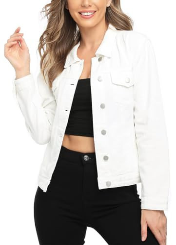 MISS MOLY Women's Denim Jacket Button Up Long Sleeve Basic Trendy Jean Jacket Coat with Pockets White S | Amazon (US)