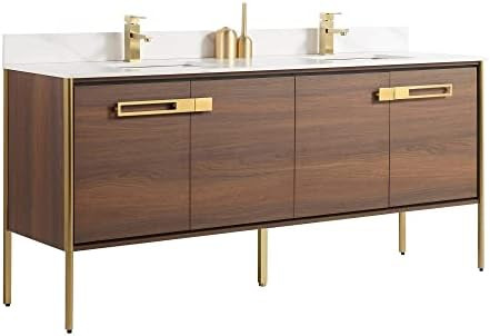 Fine Fixtures Oakville 72 in. W x 20 in. D x 33 in. H Bathroom Vanity in Walnut Ebony with White ... | Amazon (US)