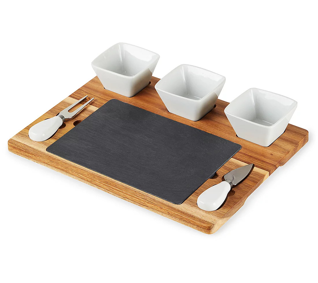 Twine Acacia & Slate Cheese Board Set with Cera mic Bowls | QVC