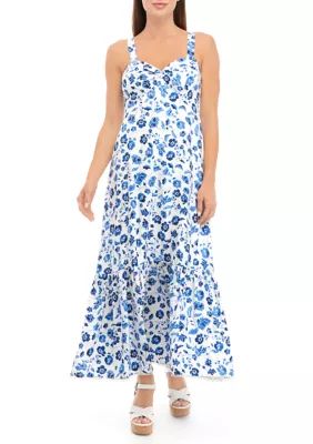 Tahari Women's Sleeveless Linen Strappy Floral Maxi Dress | Belk